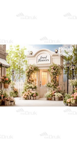 Tło fotograficzne „Kwiaciarnia z różami i białą altaną” | E839